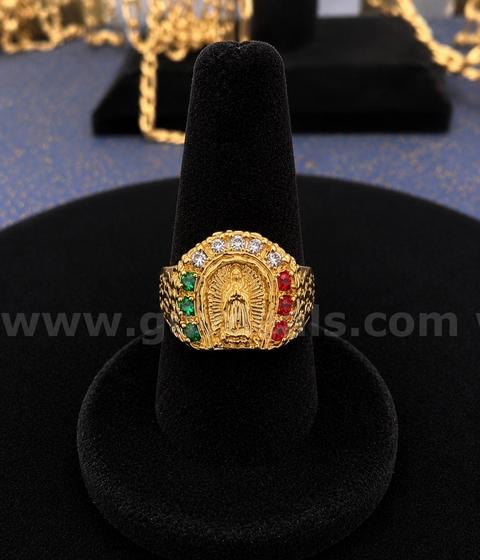 Men's, 24k Gold, Size 71/2, CZ Lady of Guadalupe Ring Read⬇️