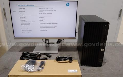 HP i7 10th Gen Prodesk 600 G micro-tower with accessories.