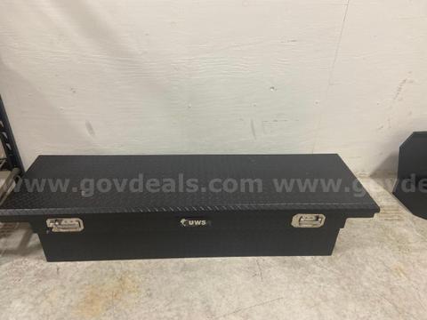 Used UWS diamond plate toolbox. 1 under seat storage box unknown MFG.
