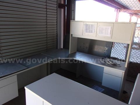 Large Light Gray L-Shaped Desk with Hutch