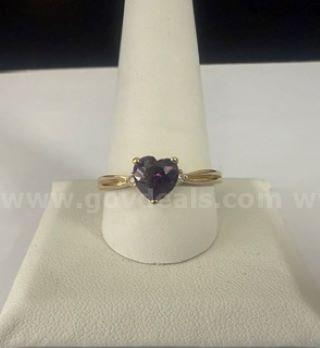 Beautiful, Size 11 1/2, Ladies, 24k Gold, CZ Heart Shaped Amethyst Ring