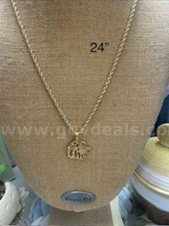 4MM, 24 Inch, Real 24k Gold Plated, Diamond Cut Rope Chain W/Diamond Cut Lionhead Pendant