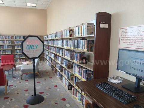 Lot of Library Shelving. Wall location. (10) 3' sections with Wood end panels