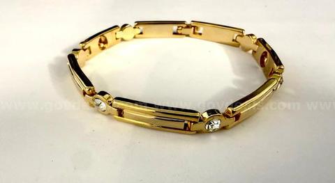 Beautiful, 24k Gold, 7 Inch, CZ Link ID Bracelet