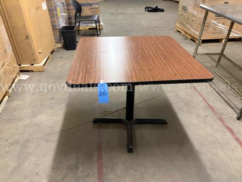 SQUARE METAL BASE / FORMICA TABLE BROWN 36" X 36 "