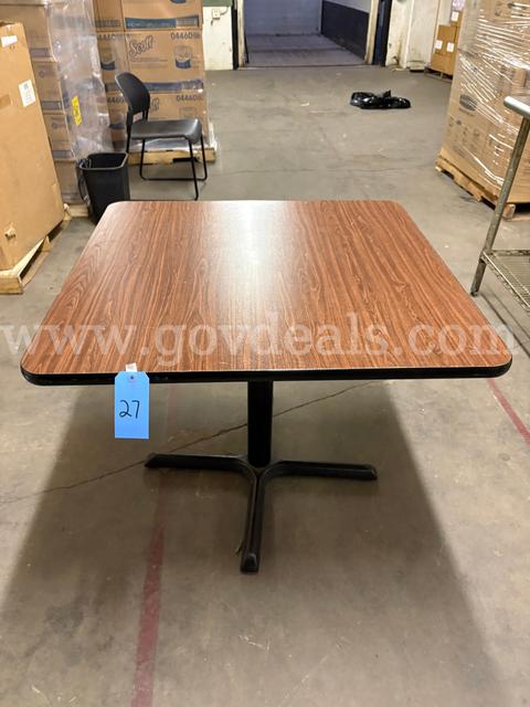 SQUARE METAL BASE / FORMICA TABLE BROWN 36" X 36 "