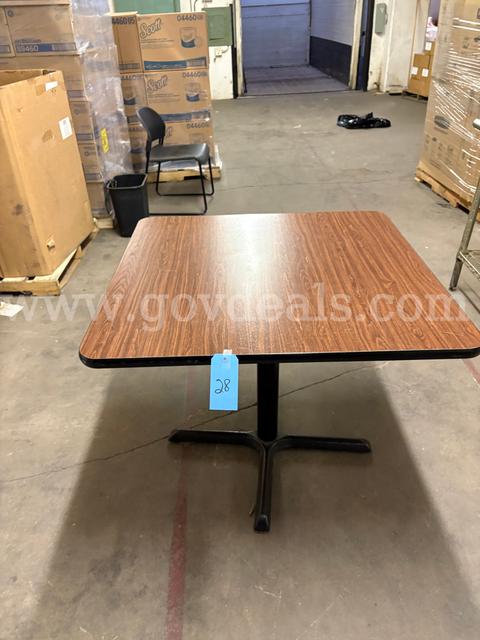 SQUARE METAL BASE / FORMICA TABLE BROWN 36" X 36 "