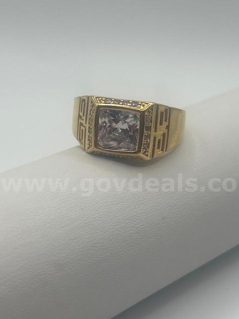 Men's, Size 13 3/4, 24k Gold, Large CZ W/Multiple Small CZs Ring, Read⬇️