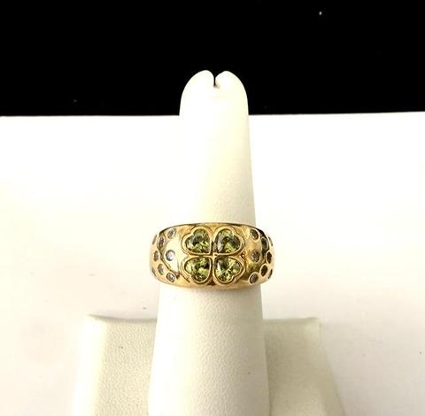 Beautiful, Size 7, 24k Gold, CZ Emerald Shamrock Ring