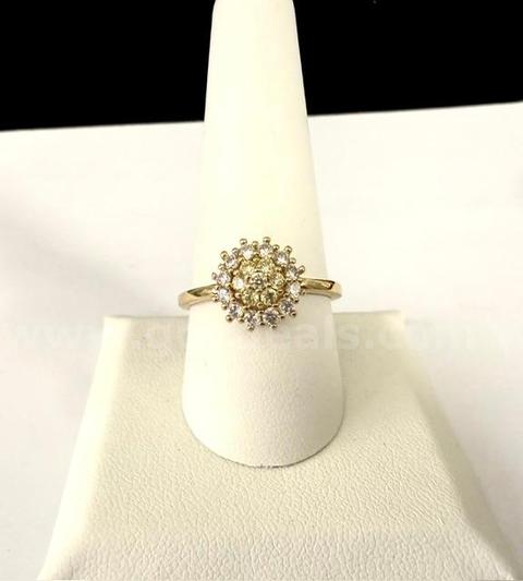 Beautiful, Size 10, Ladies. CZ Canary Yellow Cocktail Ring, Real 24k Gold Plated