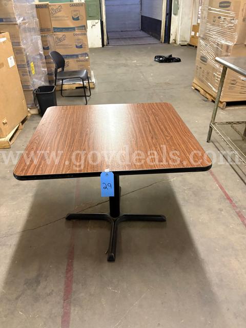 SQUARE METAL BASE / FORMICA TABLE BROWN 36" X 36 "