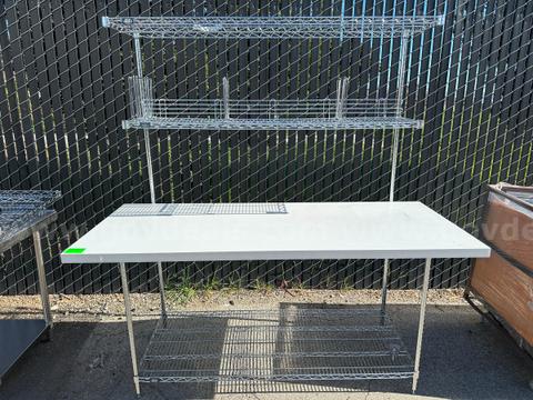 Commercial Work Table w/ Wire Shelving & Overhead Rack