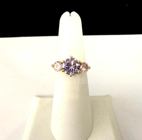 Ladies, Size 6, Beautiful, CZ Amethyst W/Pink Brilliant Stones, Cocktail Ring, R