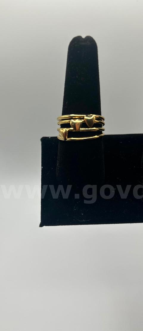 Size 8.5, Triple Heart Ring 24K Real Gold Plated