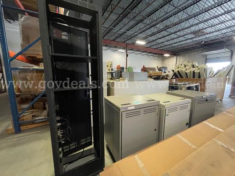 LOT of 3 computer carts and black metal A/V equipment cabinet