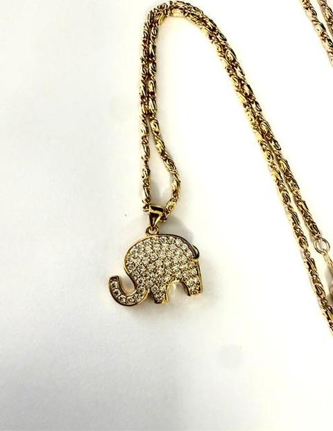 Beautiful, 24k Gold, 20 Inch, Link Necklace W/CZ Elephant Pendant