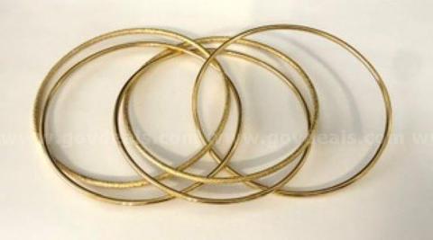 Beautiful, Set of Five, 24k Gold, Size large, Attached Bangle Bracelets