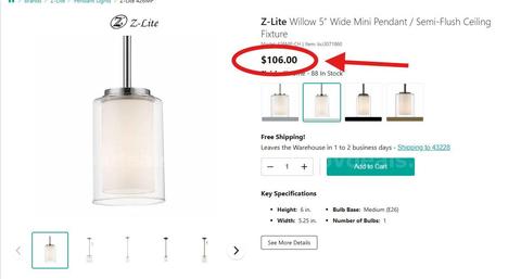 Brand New Z-Lite Willow 5" Wide Mini Pendant / Semi-Flush Ceiling Fixture MSRP $106 - Shipping Available
