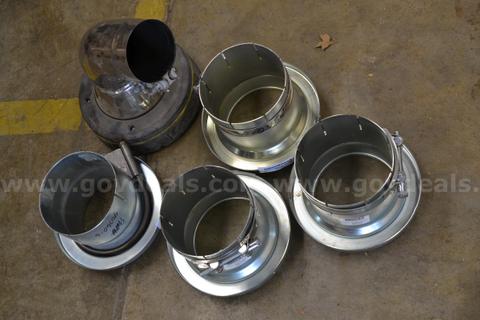 LOT OF FOUR (4) 6" PLYMOVENT TO EXHAUST PIPE ADAPTORS AND ONE (1) 6" MAGNETIC TIP TO HOSE STATION ADAPTOR