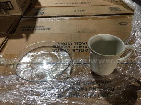 LOT OF GLASSWARE AND CUPS ON TWO PALLETS