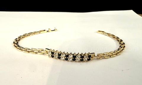Beautiful, 24k Gold, 7 Inch, CZ Sapphire W/CZ Accents Link Tennis Bracelet