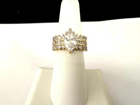 Beautiful, Size 7, 3 Carat, CZ Marquis Solitaire, W/Accents Bridal Ring, Real 24