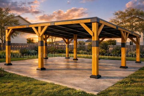 FREE SHIPPING - NEW 20x20 Cedar Wood Carport w/ Steel Roof 2-Car Canopy Shelter 9.2FT