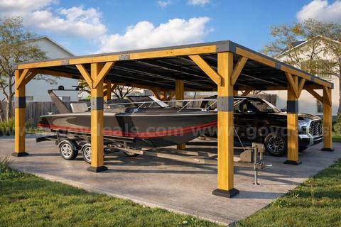 FREE SHIPPING - NEW 20x20 Cedar Wood Carport w/ Steel Roof 2-Car Canopy Shelter 9.2FT