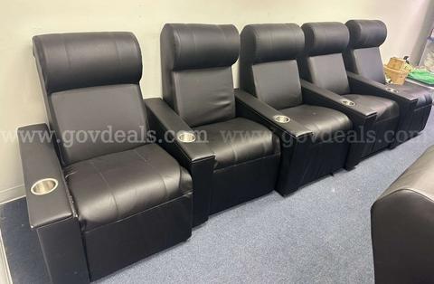 Commercial Movie Theater Recliner Chairs with Cup Holders – Black – Used - LOT (6)