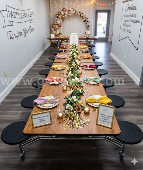 12' Cafeteria Table with 12 Stools