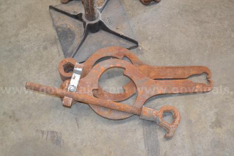 Lot to include Three (3) antique style hydrant wrenches, Ground/Dirt Tamper with wooden handle, and One (1) 7' Log Chain