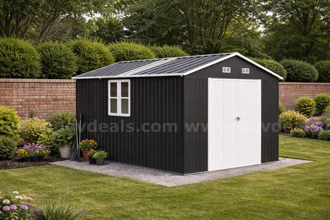 FREE SHIPPING - NEW - 10x12x7 FT Metal Outdoor Storage Shed w/ Double Doors, Windows & Transparent Panels β Dark Gray