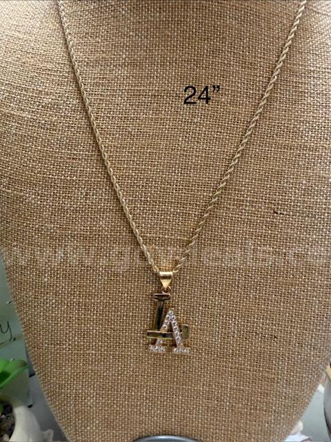 2MM, Diamond Cut Rope Necklace W/CZ "LA" Pendant, Real 24k Gold Plated