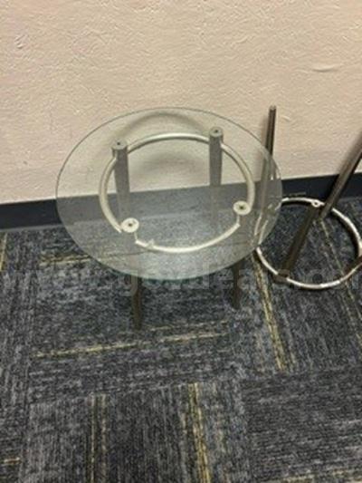 Round Glass Side Tables with Metal Legs (Set of 2)