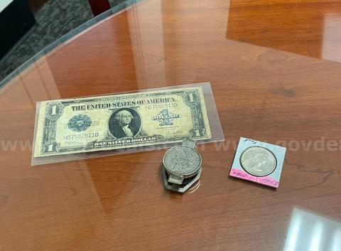 Confiscated - Coins and Certificate Silver Dollar