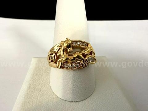 Men's, 24k Gold, Size 11, CZ Horse Ring