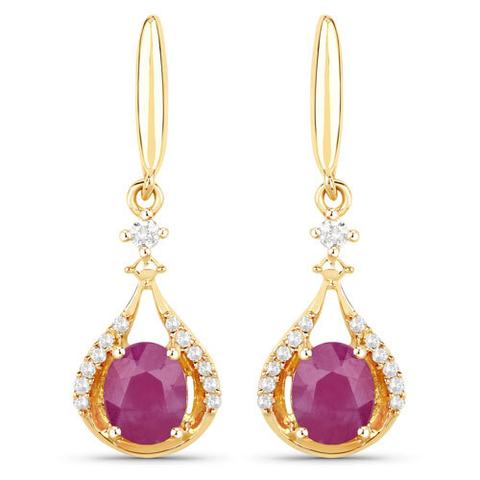 14K Yellow Gold Ruby & Diamond Earrings