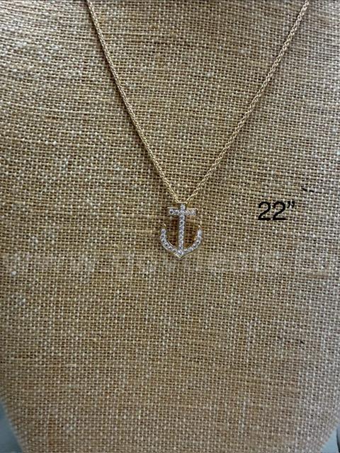 Gorgeous, 1MM, 22 Inch, 24k Gold, Diamond Cut Rope Chain Necklace W/CZ Anchor Pendant