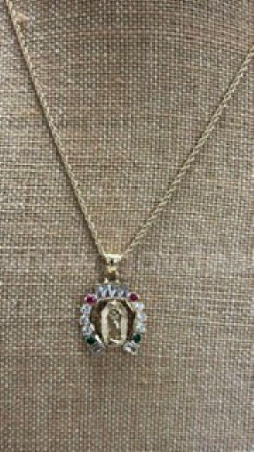 Stunning, 1MM, 20" Rope Chain Necklace W/CZ Lady of Guadalupe Pendant, Real 24k Gold Plated
