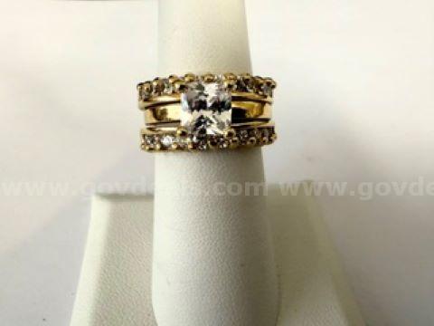 Gorgeous, Size 6, 2pc CZ Solitaire Bridal Set, Real 24k Gold Plated