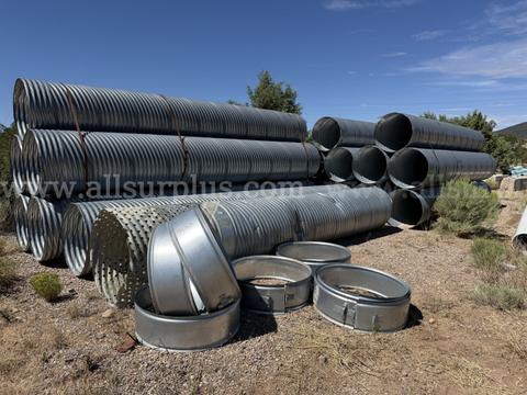 Corrugated Galvanized Drainage Pipe and Ring Clamps, 36in Dia x 20ft Jts Qty 17Jts, Ring Clamps, Qty 9.
