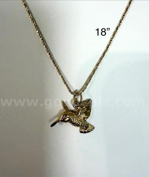 Beautiful, 18 Inch, Diamond Cut Box Chain Necklace, W/Hummingbird Pendant, Real 24k Gold Plated