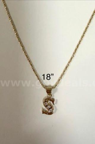 Beautiful, 24k Gold, 18 Inch, Diamond Cut Box Chain, W/CZ “S” Initial Pendant