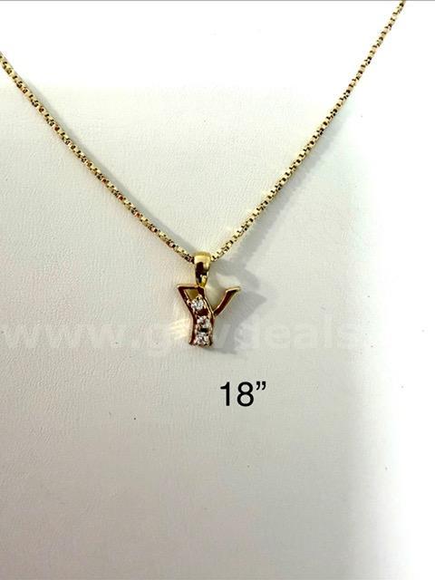 24k Gold, 18 Inch, Diamond Cut Box Chain, W/CZ "Y" Initial Pendant