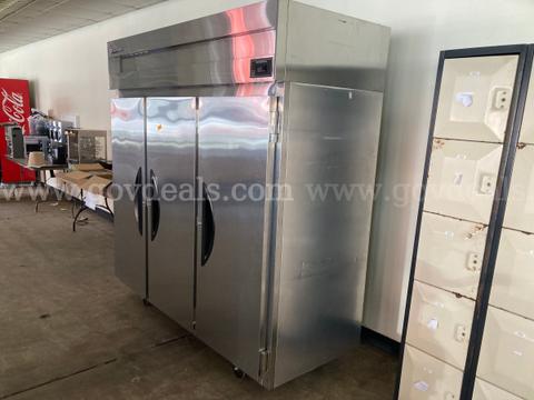 Victory Stainless Steel 3-door Refrigerator on wheels - LOCKED