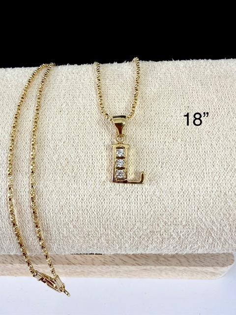 Beautiful, 24k Gold, 18 Inch, Diamond Cut Box Chain, W/CZ "L" Initial Pendant