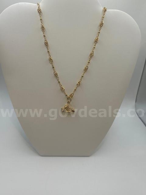 Beautiful, 24”, 24k Gold, Station Accent Necklace W/ Small 4D Motorcycle Pendant READ ⬇️