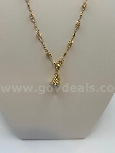 Beautiful, 20” Station Accent Necklace W/Megaphone Pendant. 24k Real Gold Plated.