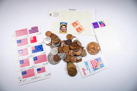 Misc. Lot of U.S. Coins, Stamps, and Foreign Coins