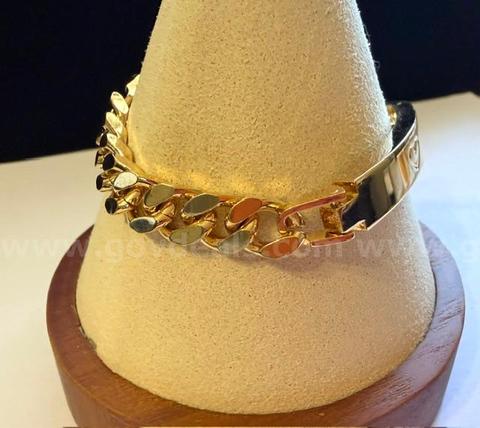 Ladies, Beautiful, 24k Gold, 7”, Heart ID Cuban Link Bracelet